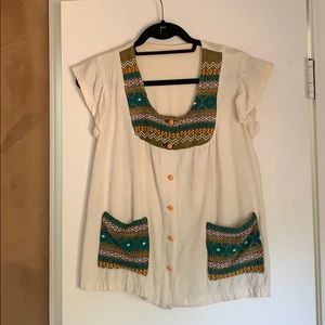 Vintage linen embroidered blouse